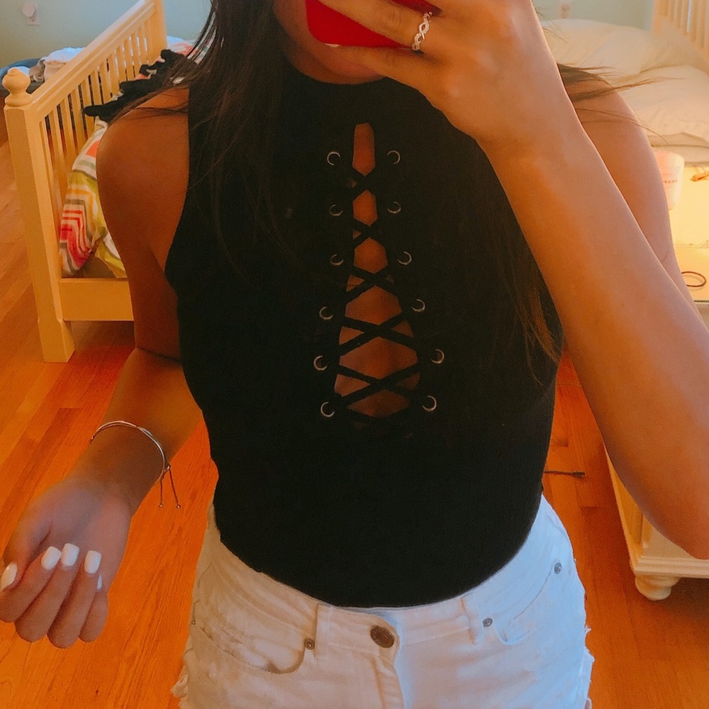 Black Lace Up Bodysuit from local boutique